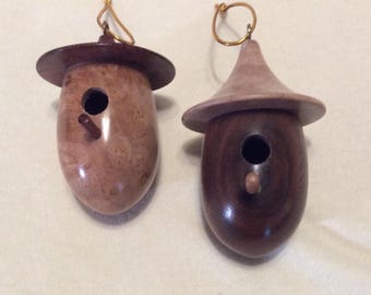 Handmade Lathe-turned Birdhouse Ornaments