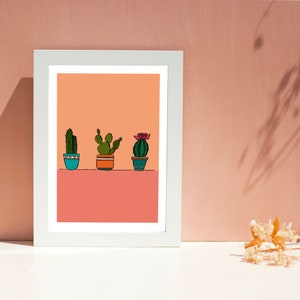 Colourful Cactus Print, Illustrated Wall Art, House Plant Print, Unframed Botanical Wall Art, Home Decor, Minimalist Style Print