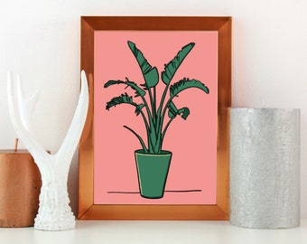 Bold Plant Print, Illustrated Wall Art, Colourful House Plant Print, Unframed Botanical Wall Art, Home Decor, Pop Art Style Print