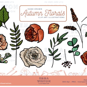 Autumn Florals Clipart - Autumn flowers digitale afbeelding - Floral clipart bundel - Clipart voor commercieel gebruik - Transparante PNG's