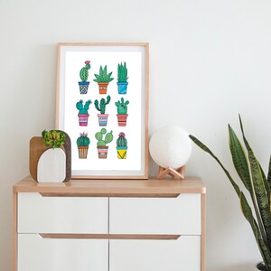 Cactus Group Print, Illustrated Wall Art, House Plant Print, Unframed Botanical Wall Art, Home Decor, Pop Art Style Print