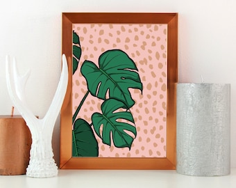 Colourful Monstera Print, Illustrated Wall Art, House Plant Print, Unframed Botanical Wall Art, Home Decor, Pop Art Style Print