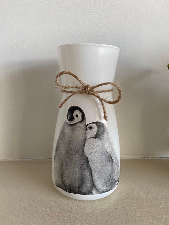 Penguin Vase Decoupaged Penguin Vase Baby Penguins Penguin Etsy UK