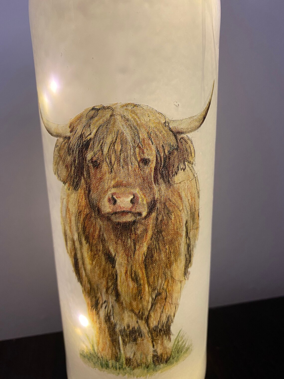 Highland Cow Bottle Light Decoupaged Bottle Light Cow Lover Etsy UK