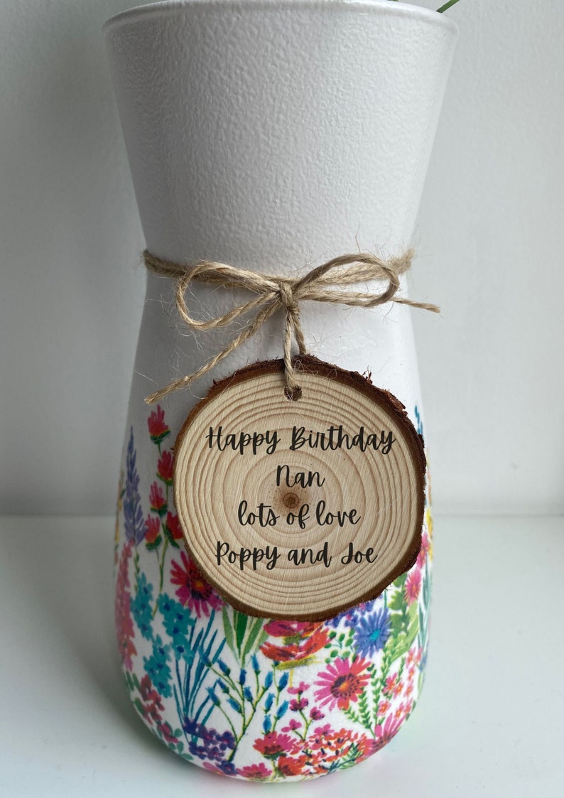 Personalised Birthday vase, Birthday gift for her, floral vase, gift for friend, grandma gift, Birthday vase, 50th Birthday, 60th Birthday image 2