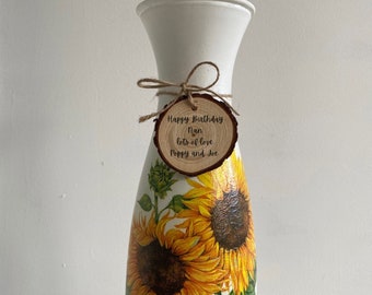 Sunflower personalised vase, sunflower home decor, sunflower birthday gift, for her, birthday vase