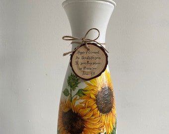 Personalised retirement vase, sunflower vase, retirement gift for women, retirement vase, thank you gift, leaving long service