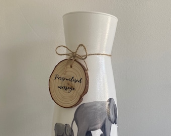 Personalised elephant vase decoupaged elephant vase, elephant lover gift, elephant home decor, Christmas gift for mum, new home gift