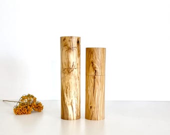 Olive wood Pepper Grinder Set, Modern Ceramic Salt Mill
