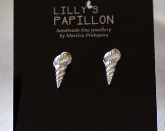 Silver Shell Earrings, Beach Finds, Sea Shell Studs, Summer Earrings, Spiral Shell Earrings, Fun Cute Animal Earrings, Ocean Unisex Studs