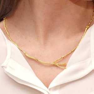 Twig Statement Necklace, Branch Gold Necklace, Forest Organic Jewlry, Botanical Romantic Necklace, Wedding Jewelry, Nature Woodland Necklace