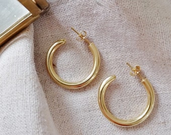 Chunky Thick Gold Hoop Earring, Medium Hoop Earrings, Vintage Statement Geometric Earrings, Minimal Earrings, Everyday Earrings, Best Gift