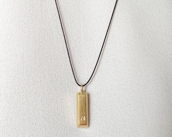 Golden Bar Pendant, Men's Gold Brick Pendant, Unisex Gold Pendant, Gold Lucky Charm Minimal Necklace, New Years Eve Necklace, Easter Gift