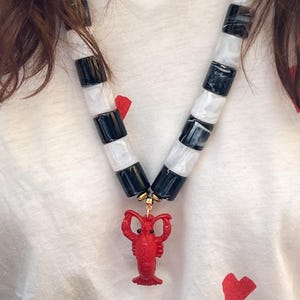 Lobster Beaded Necklace, Lobster Jewelry, Lobster Charm Pendant, You&#39;re my Lobster, Lobster Lover Food Gift, Food Jewelry, Crayfish Charm