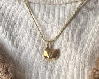 Gold Fortune Cookie Necklace, Lucky Charm, Fortune Cookie Pendant Jewelry, Food Sweets jewelry, Cook Sweet Ingredient Jewelry Necklace