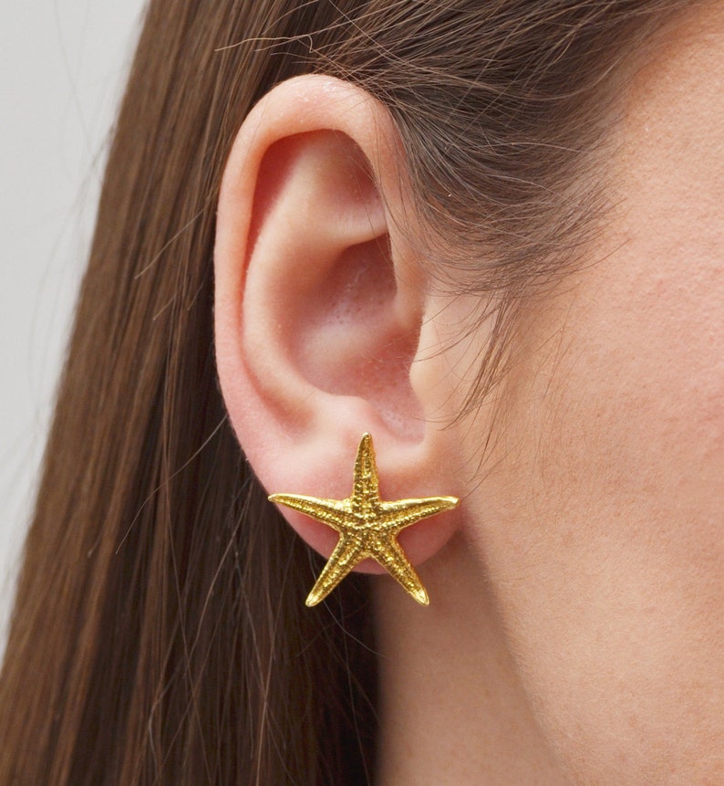 Starfish Earrings, Sea Shell Star Earrings, Summer Statement Earrings, Beach Finds, Wedding Bridesmaid Earrings, Best Summer Gift, Best Gift Gold Vermeil Silver