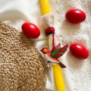 Candela di Pasqua con uccellino, Lambda di Pasqua greca, decorazione in legno con uccellino, candela di Pasqua romantica fatta a mano, collezione di Pasqua