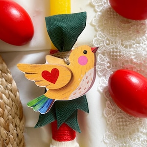 Candela di Pasqua con uccellino, Lambda di Pasqua greca, decorazione in legno con uccellino, candela di Pasqua romantica fatta a mano, collezione di Pasqua
