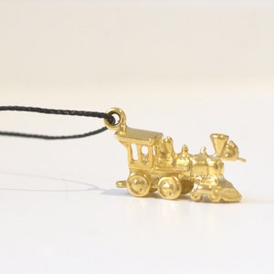 Gold Steam Train, Train Charm Necklace, Locomotive Train Necklace, Travel Pendant, Railroad Conductor, Train Transport Gift, Rail Track