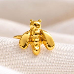 Gold Bee Ring, BumbleBee Adjustable Ring, HoneyBee Stack Ring, Insect Animal Ring, Novelty Engagement, Beekeeper Honeybee Apiarist Gift Idea