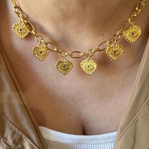 Colar com pingente de coração, colar com proteção contra mau-olhado, colar com pingente de amor, pingente com pingente, presente de Dia das Mães, joias vintage de coração