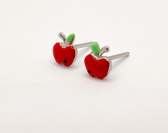 Apple Stud Earrings, Fun Earrings, Toddler Earrings, Gifts for her, Dainty Second Hole Earrings, Fruit Earrings, Food Earrings, Baby Earring