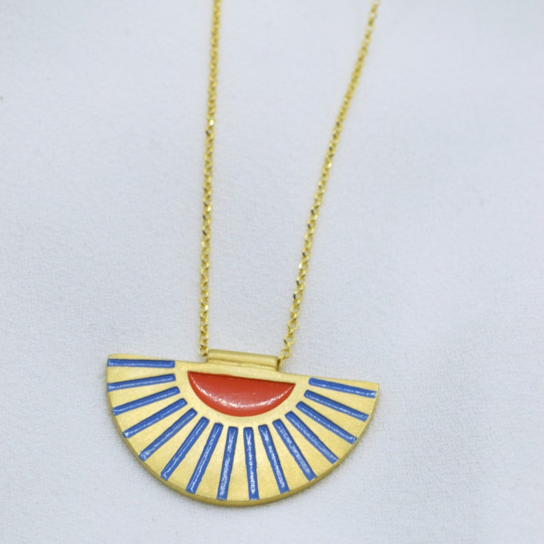 Sun Enamel Charm Necklace, Layering Chain Necklace, Sun Jewelry, Statement Necklace, Best Gift, Mother Day Gift, Celestial Charm Sun Pendant image 2