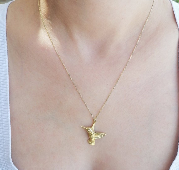 Hummingbird Necklace Sterling Silver Humming Bird Rose flower Pendant Chain Gift