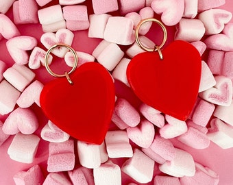 Red Hearts Earrings, Cute Love Earrings, Dangle and Drop Earrings, Best Anniversary Gift, Statement Red Earrings, Easter Gift Idea