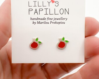 Pomegranate Stud Earrings, Fun Kid Earrings, Dainty Tiny Fruit Earrings, Good Luck Minimal Earrings, Cartilage Stud, Second Hole stud