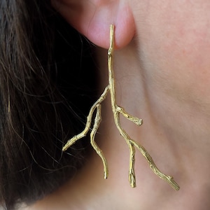 Branch Gold Earrings, Twig Spring Earrings, Botanical Earrings, Nature Woodland Jewelry, Forest Earrings, Wedding Earrings, Woodland wedding