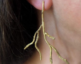 Branch Gold Earrings, Twig Spring Earrings, Botanical Earrings, Nature Woodland Jewelry, Forest Earrings, Wedding Earrings, Woodland wedding
