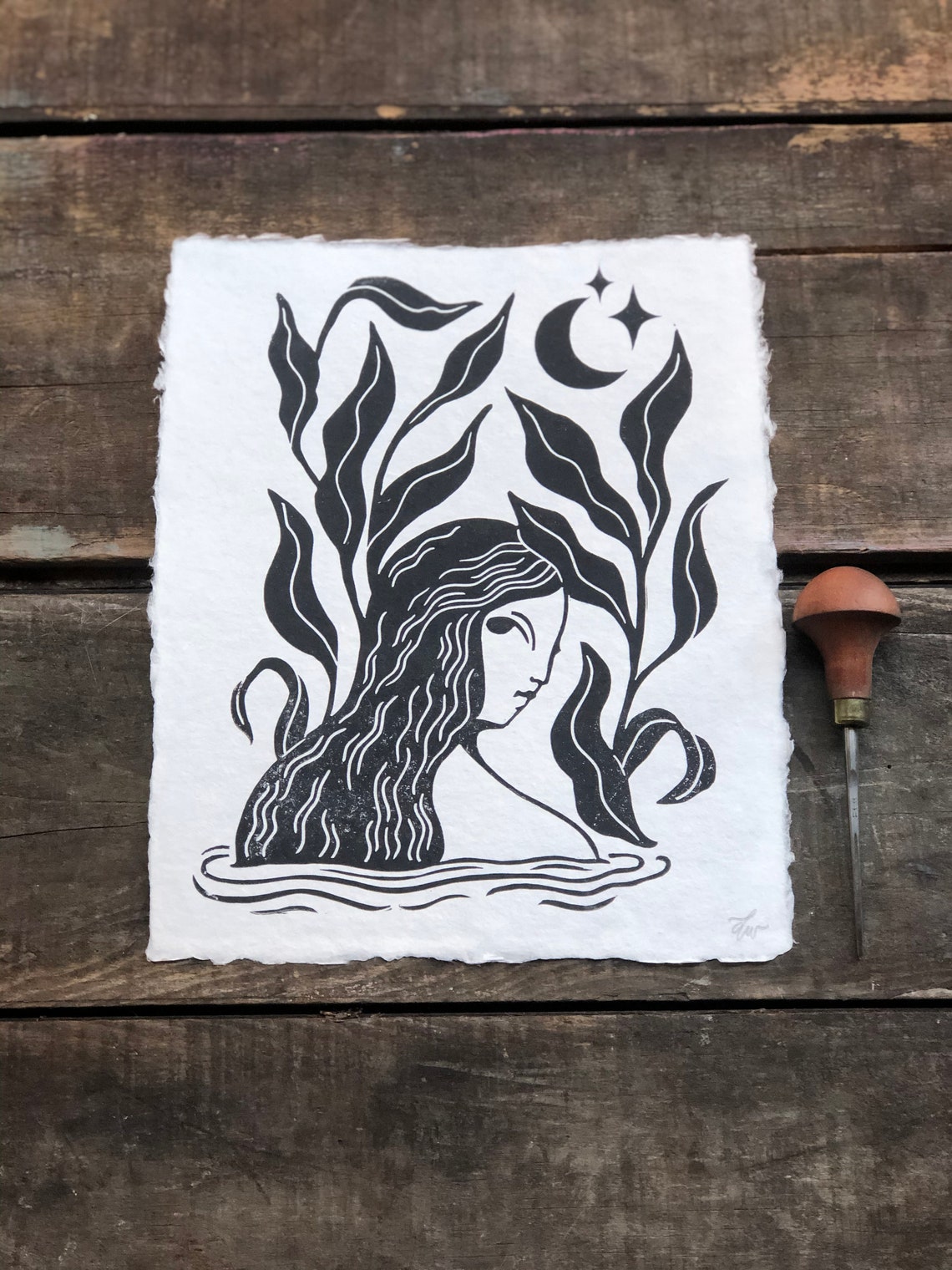 Moonlight Swim 8x10 Linocut Print Etsy