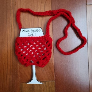 Crochet Wine Glass Cozy, Lanyard, Holder