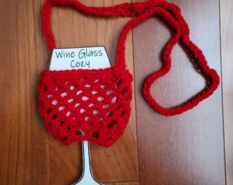 Crochet Wine Glass Cozy, Lanyard, Holder