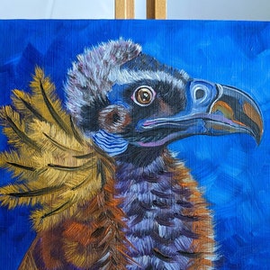 Pintura a óleo de abutre original pintada à mão pintura a óleo pássaro de rapina arte animal pintura de pássaros natureza 15 x 23 cm nº 53