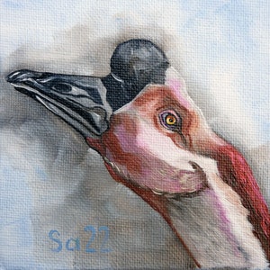 Pintura a óleo de ganso, pintura a óleo original pintada à mão, óleo sobre portfólios de pinturas de artistas, pintura de pássaro, passarinho, pintura a óleo 10 x 10 cm No. 101