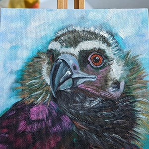 Pintura a óleo de abutre Pintura a óleo original pintada à mão Pássaro Ave de rapina Arte em miniatura Animal Pintura de pássaros Natureza Amante da natureza 15 x 15 cm No.