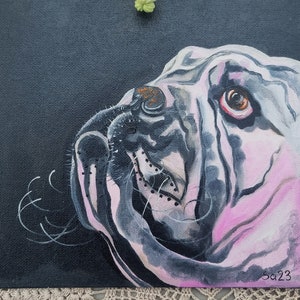 No. 137 20 x 20 cm Pintura a óleo original pintada à mão, óleo sobre pastas de pintura, pintura em papelão pintura animal pintura animal fundo preto cão bulldog