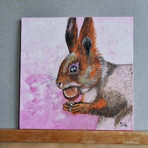 Pintura al óleo de ardilla, pintura al óleo original pintada a mano, pintura de cartón, pintura de lino, pintura de cartón, pintura de animales, pintura de animales, pintura artística, pintura al óleo n.° 144