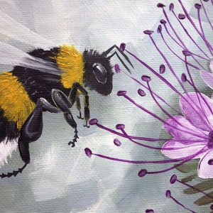 Pintura a óleo de abelha original pintada à mão, arte, animal, miniatura, mini pintura, flor, jardim, natureza, 13 x 18 cm, nº 17