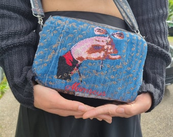 Upcycling denim bag everyday handcrafted handbag embroidery upcycled shoulder bag