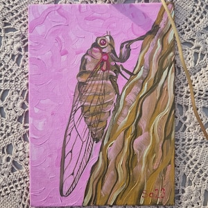 No. 124 13 x 18 cm Pintura a óleo original pintada à mão Pintura a óleo Óleo sobre portfólios de pinturas de artistas Pintura Árvore Abelha Inseto Natureza Cigarra