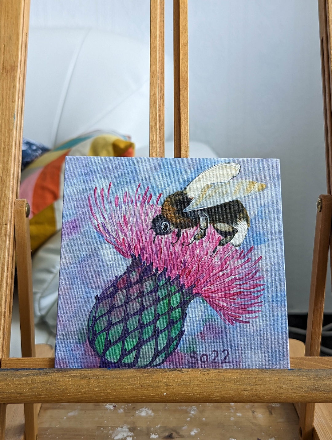 Bumblebee Oil Painting Original Hand-painted Art Animal Miniature Mini ...