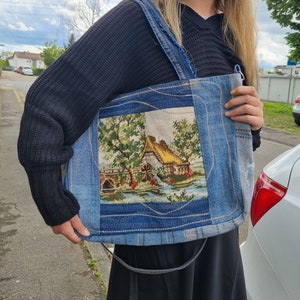 Jeans shopper bag upcycled everyday bag handmade shoulder handbag tapestry upcycling watermill unique oversized unique fashion