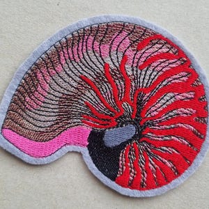 Patch nautilus pompilius shell – machine embroidery embroidered patch for jacket, bag, dress, felt 3.4 x 3.6 inches