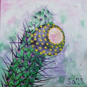 Pintura a óleo de cacto pintura original pintada à mão pintura a óleo botânica pintura a óleo arte miniatura mini decoração de casa 10 x 10 cm No. 163