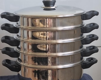 Vaporera vintage de 26 cm, olla de vapor, olla para cocinar al vapor, olla para cocinar al vapor, antigua, usada, cocina retro, n.° 261