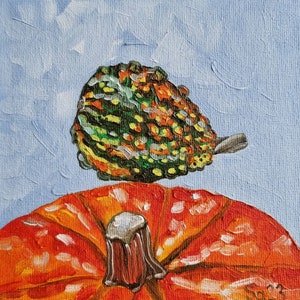 Pintura a óleo de abóbora, pintura original, pintada à mão, pintura a óleo, arte, pintura a óleo, miniatura, colheita, natureza morta, arte, decoração de casa de abóbora ornamental nº 160