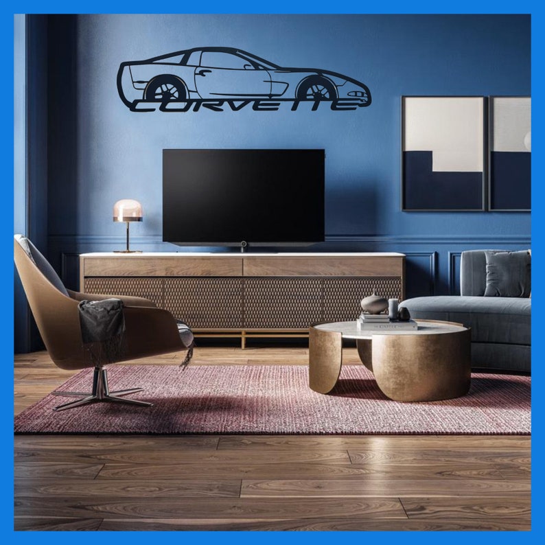 Metal C5 Corvette Wall Art Silhouette Corvette for Garage or Man Cave